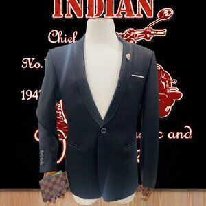 Navy Blue Shawl Collar Blazer Slim Fit Formal Wedding Suit Jacket Size 50Regular